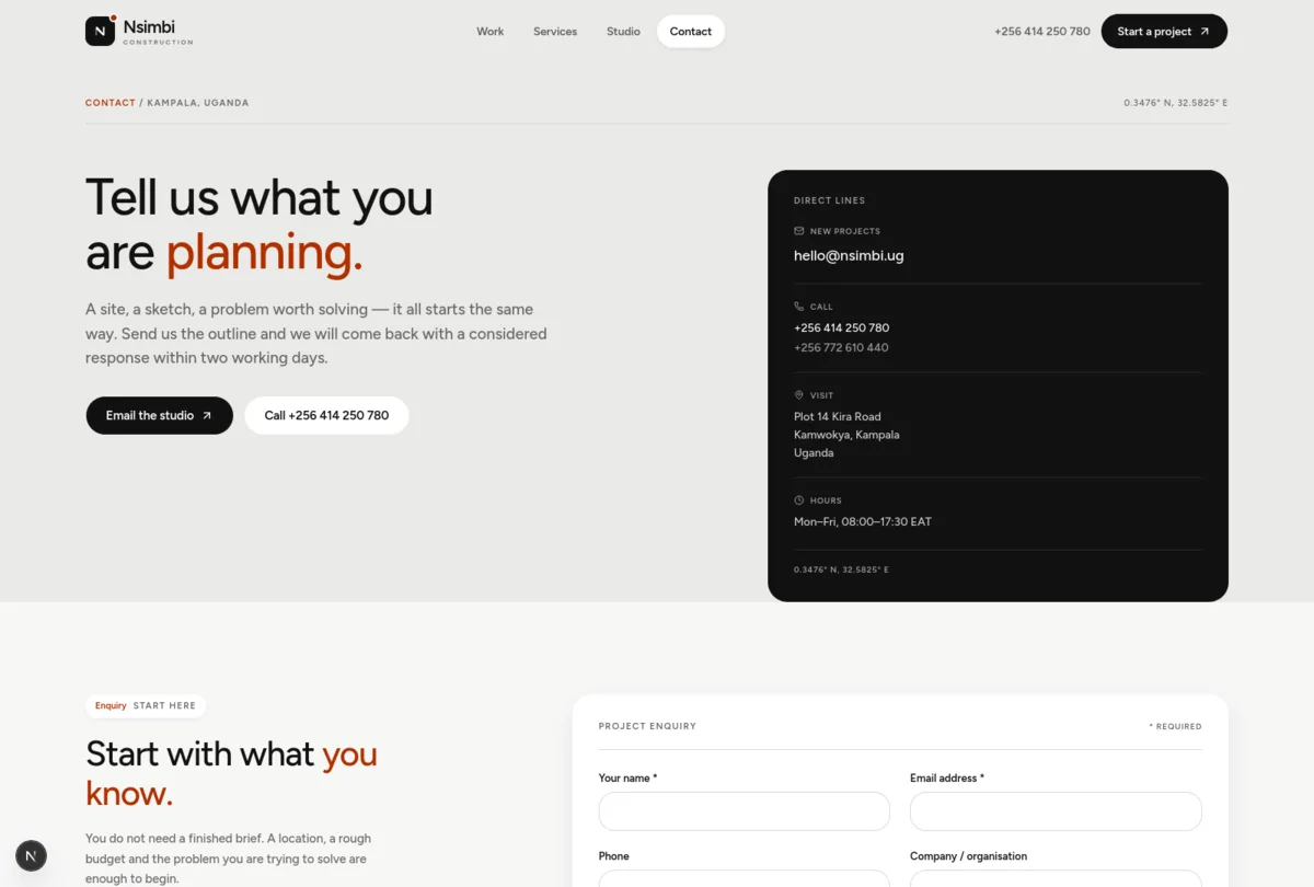 NSIMBI CONSTRUCTION LTD. website preview